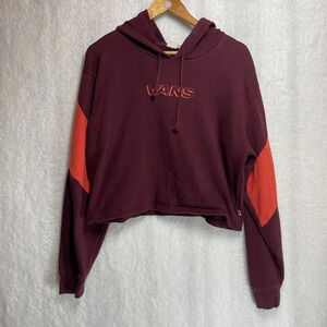 Vans Women’s L Cropped Hoodie Burgundy Red Colorblock Streetwear Casual Pullover